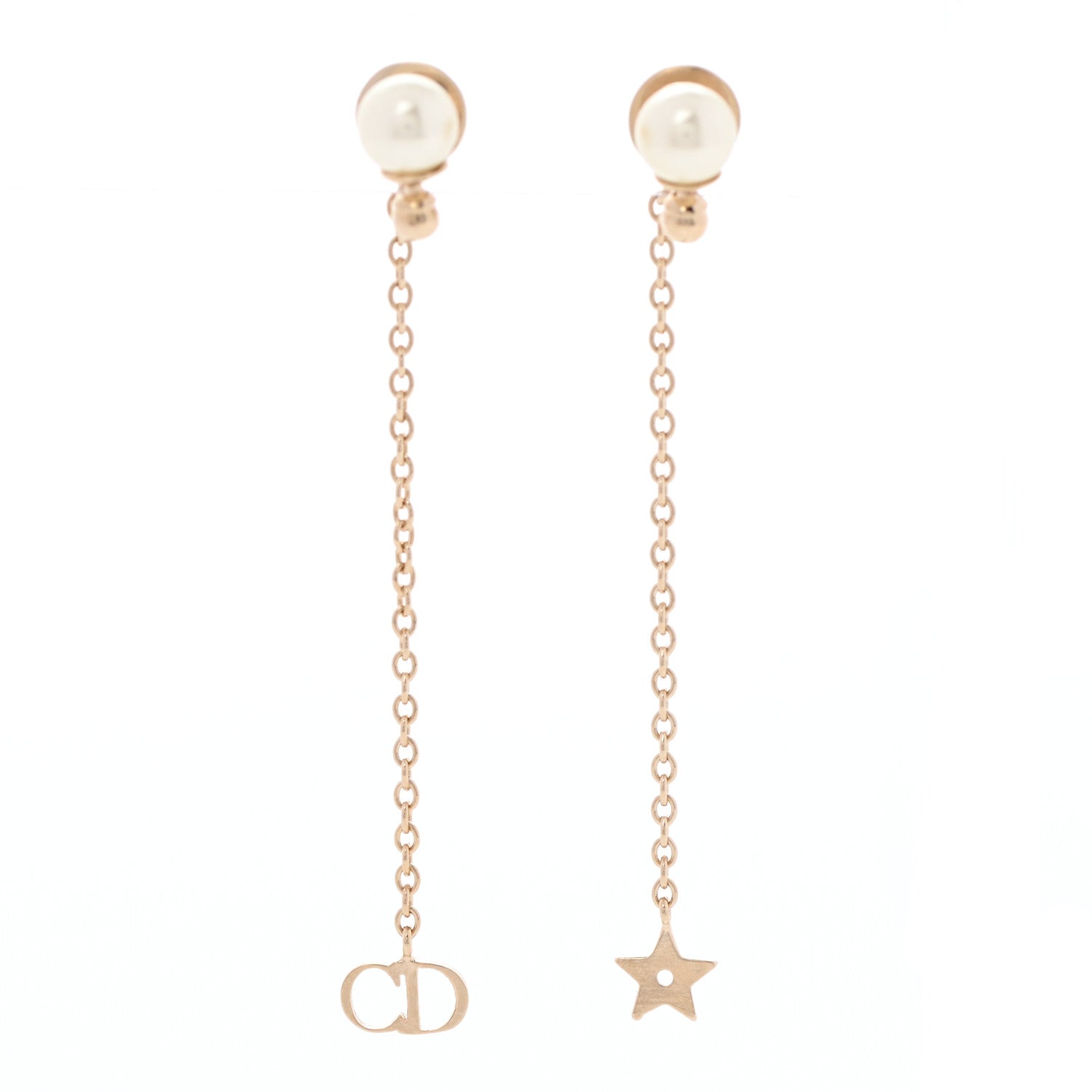 Christian Dior Pearl La Petite Tribale Dangle Chain Earrings Gold 1 of 4