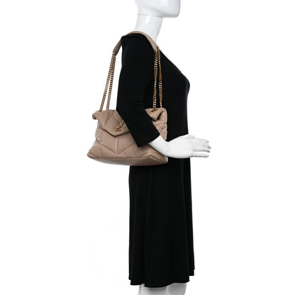 Saint Laurent Lambskin Quilted Small Loulou Puffer Monogram Chain Satchel Dark Beige 2 of 9