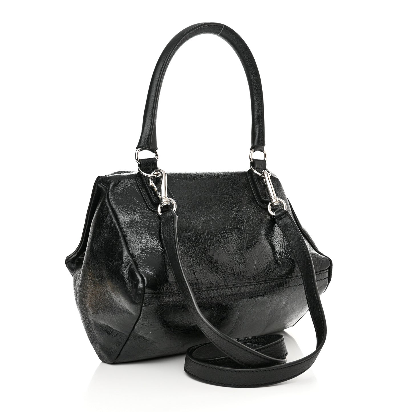 Crinkled Patent Small Pandora Black
