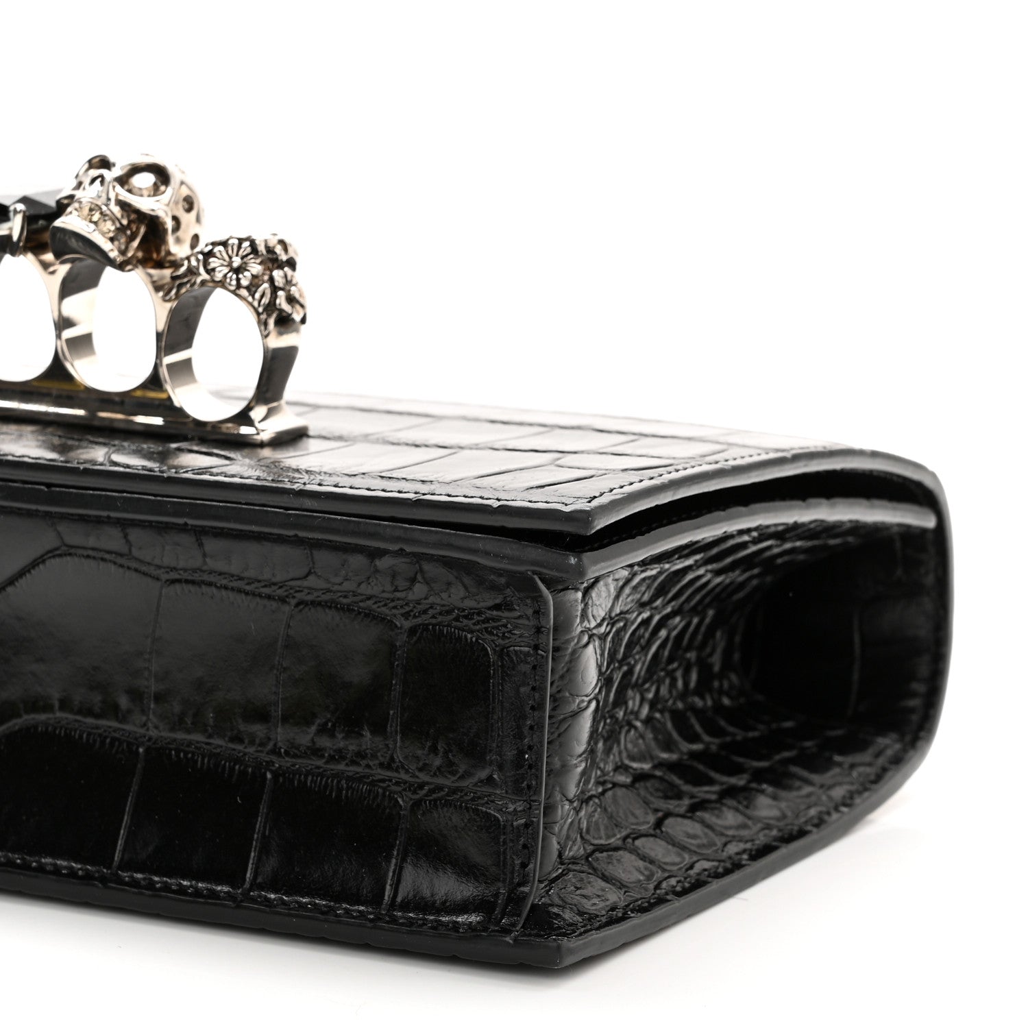 Alexander McQueen Shiny Crocodile Embossed Jeweled Satchel Black 9 of 10