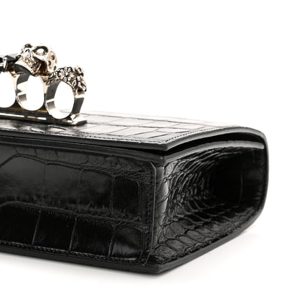 Alexander McQueen Shiny Crocodile Embossed Jeweled Satchel Black 9 of 10
