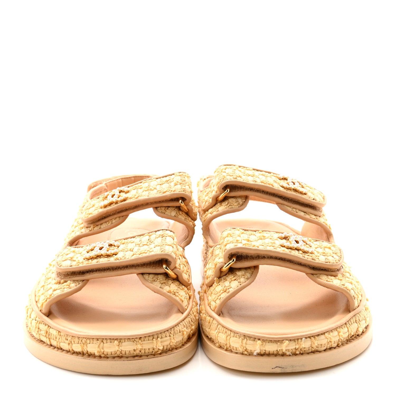 Chanel Braided Fabric Velcro Dad Sandals 37.5 Beige 3 of 9