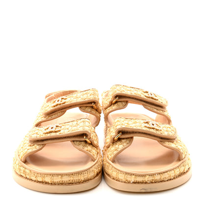 Chanel Braided Fabric Velcro Dad Sandals 37.5 Beige 3 of 9