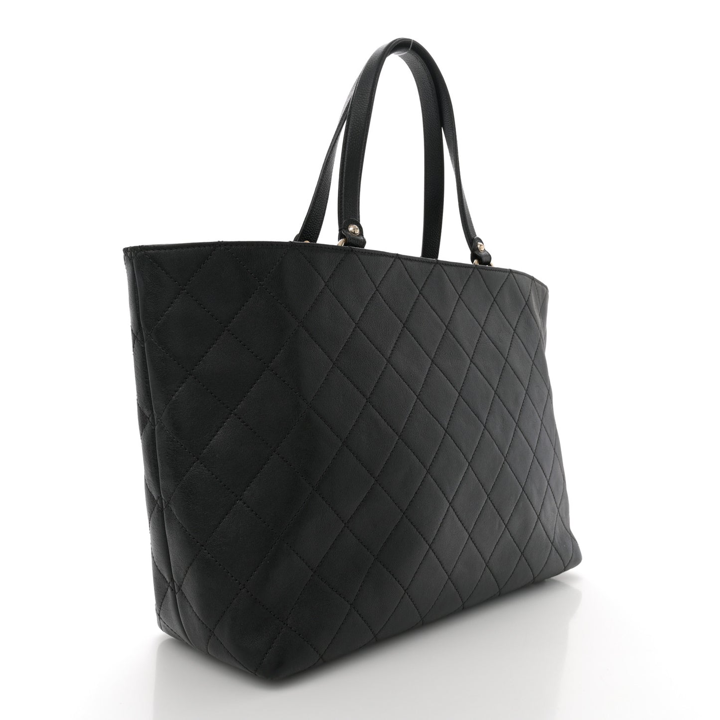 Sheepskin Caviar Quilted Large Shopping Tote Black