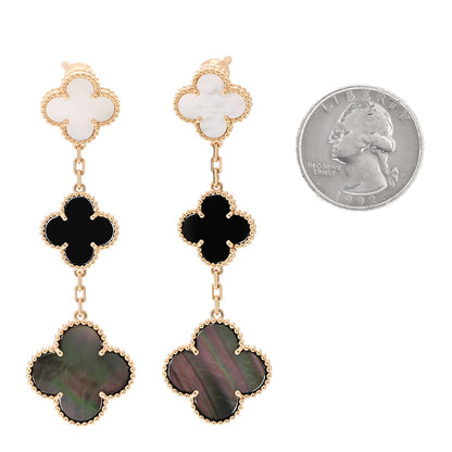 Van Cleef & Arpels 18K Yellow Gold Mother of Pearl Black Onyx 3 Motifs Magic Alhambra Earrings 2 of 5