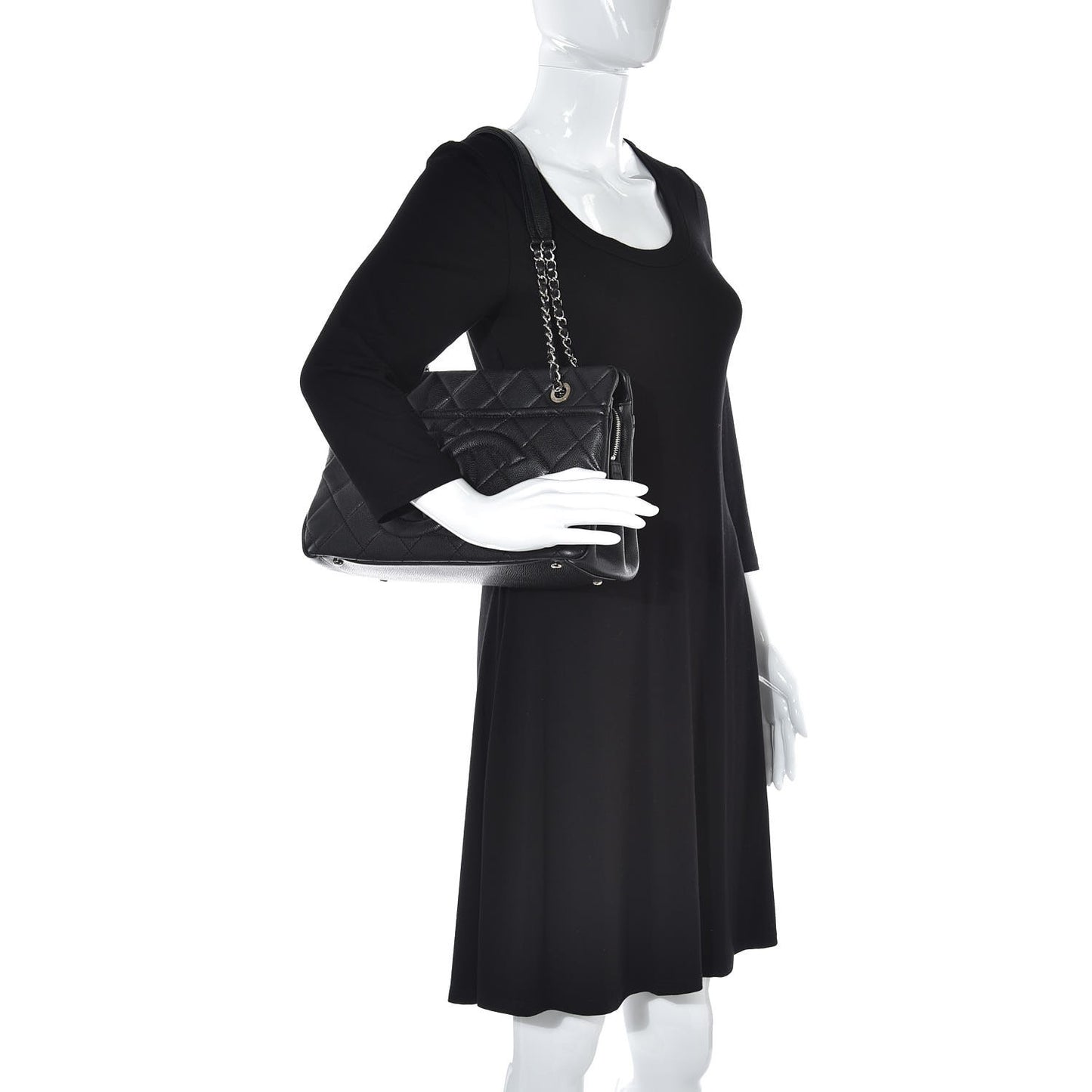 Caviar Quilted Shopping Tote Black