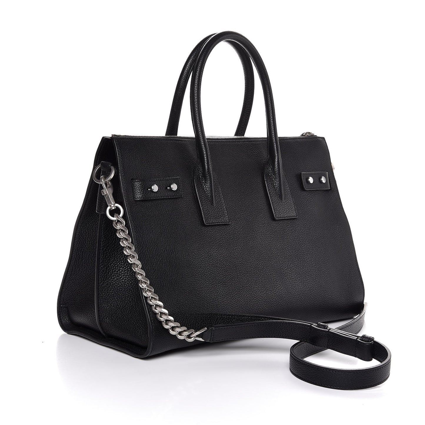 Grained Calfskin Small Supple Chain Sac De Jour Black
