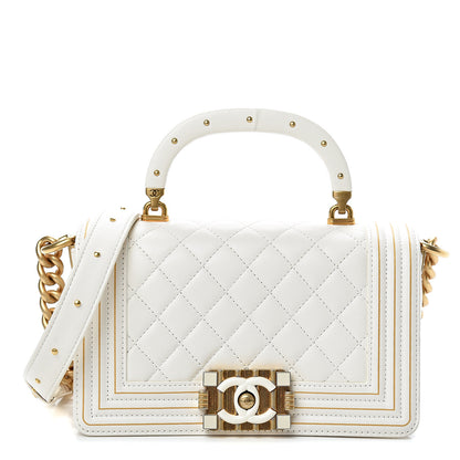 Chanel Lambskin Quilted Small Boy Studded Handle Flap White 1 of 15