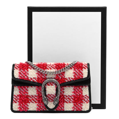 Gucci Tweed Check Super Mini Dionysus Shoulder Bag Black Red 10 of 10