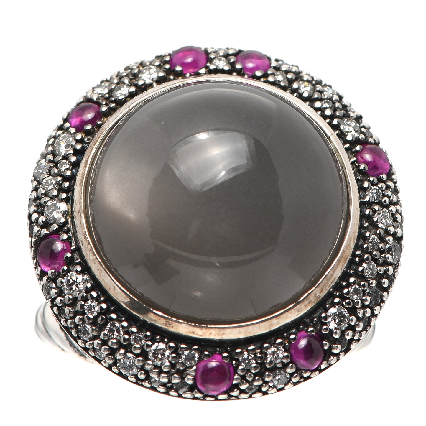 Sterling Silver Diamond Ruby Moonstone Midnight Melange Cocktail Ring 52 6