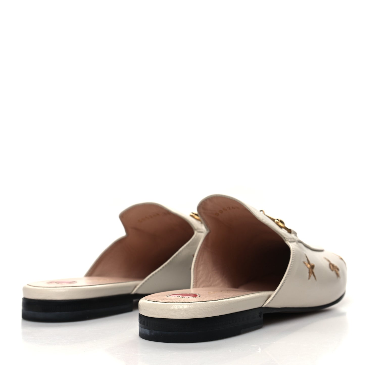 Goatskin Bee Star Embroidered Womens Princetown Slippers 39.5 Mystic White