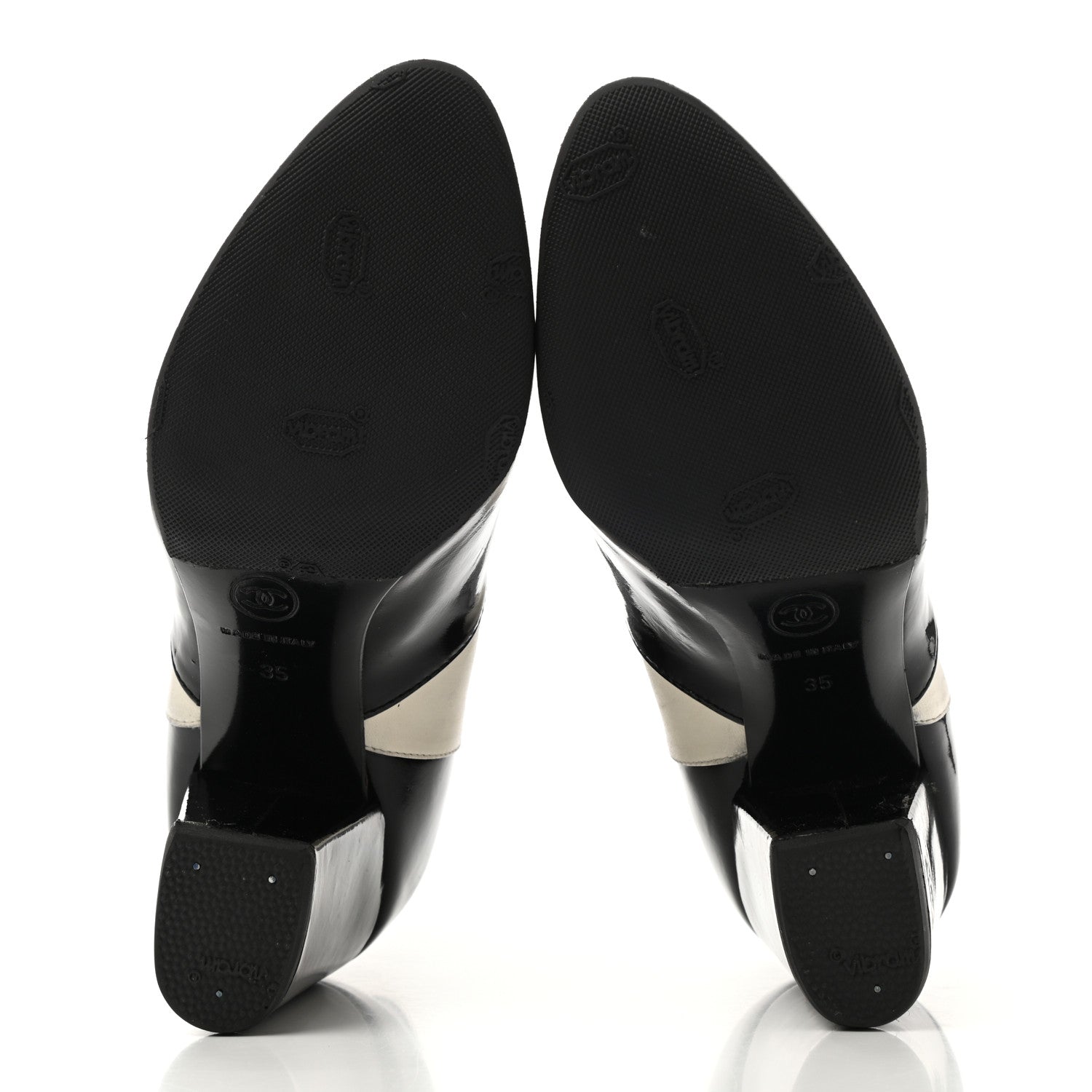 Chanel Patent Button CC Short Boots 35 Black White 5 of 10