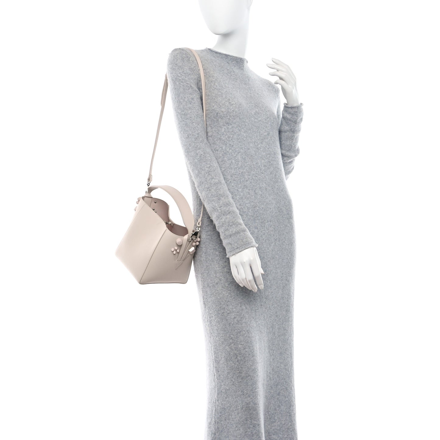 Calfskin Spiked Mini Cabachic Mini Bucket Bag Leche