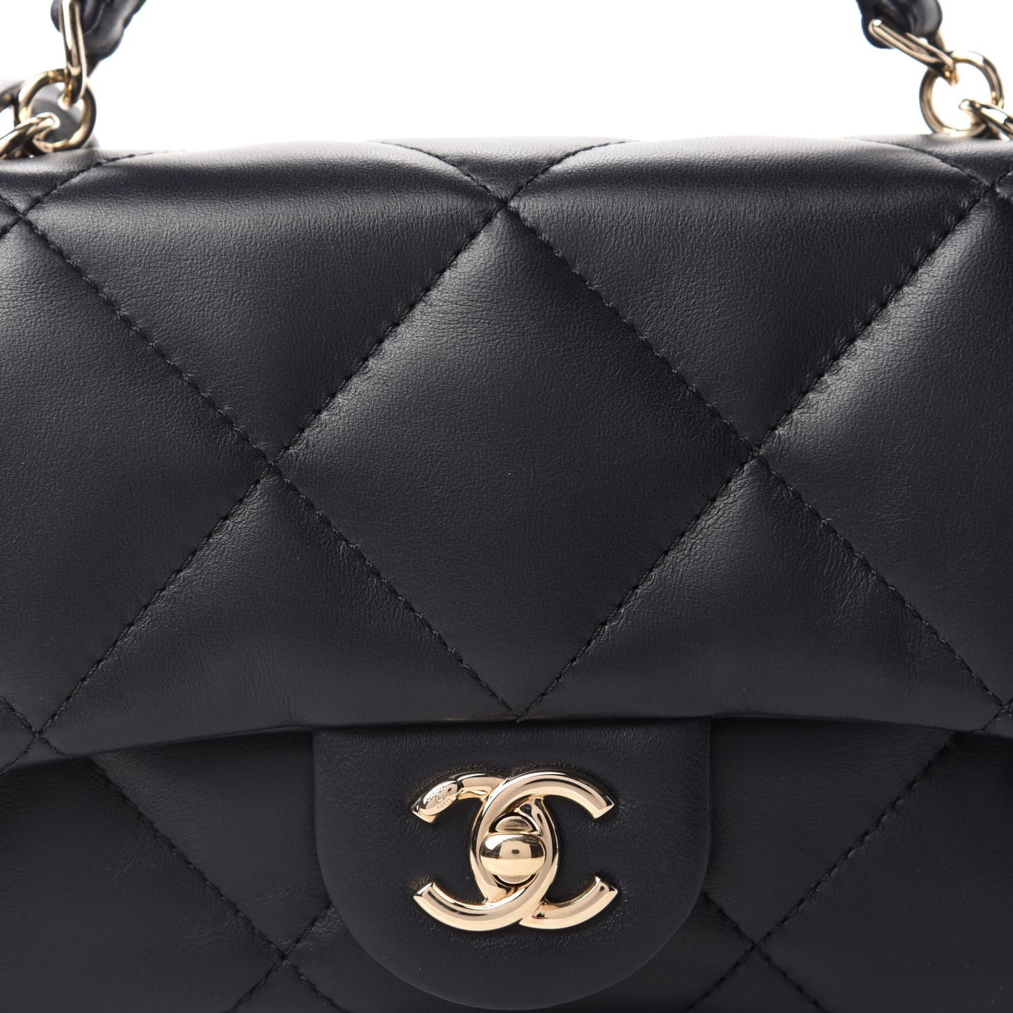 Lambskin Quilted Small Easy Carry Flap Navy