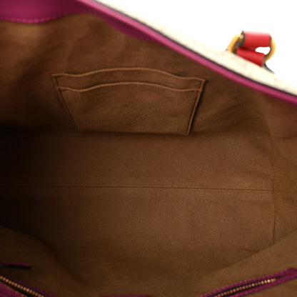 Gucci GG Supreme Monogram Linea A Foldover Tote Beige Hibiscus Red New Rosette 5 of 10