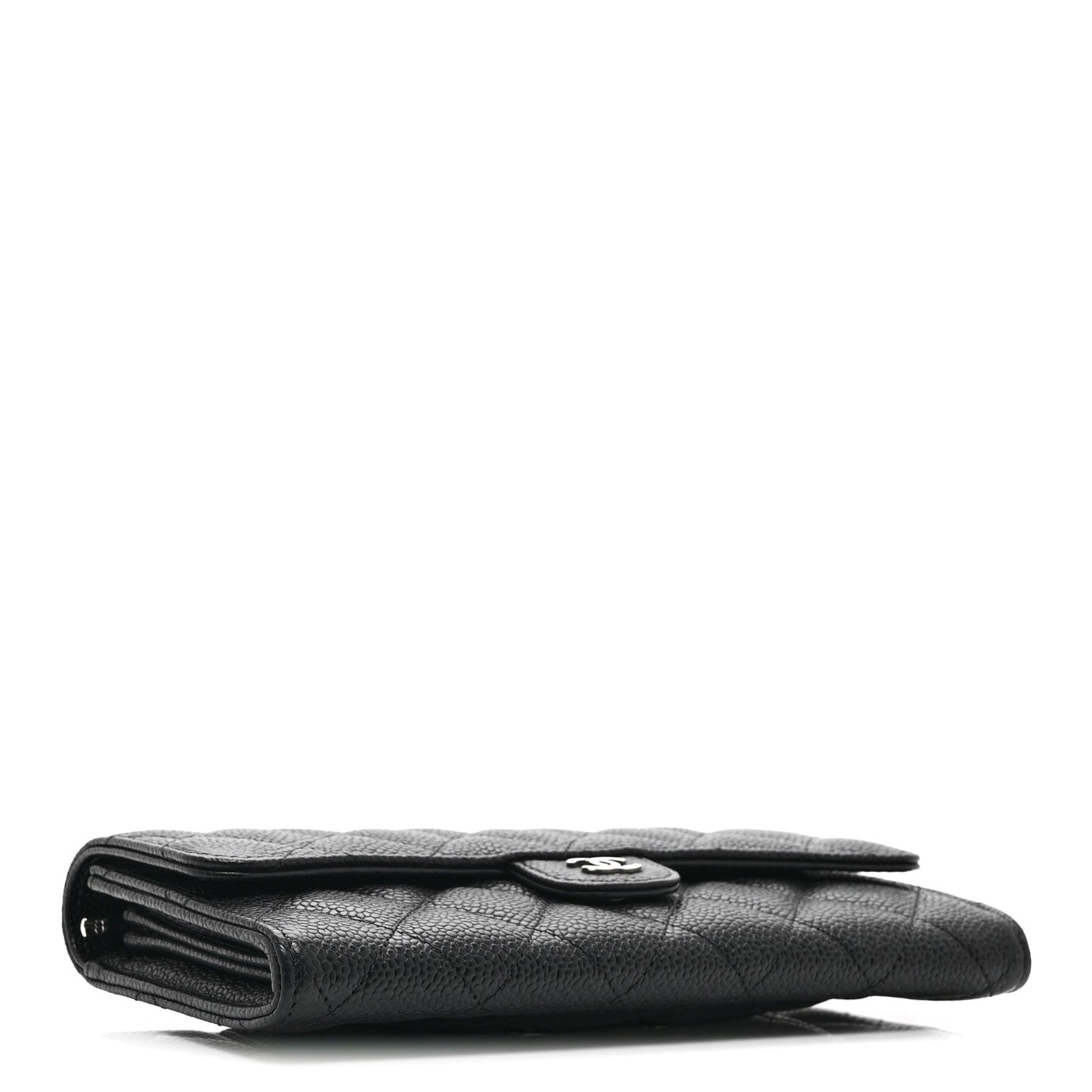 Caviar Quilted Large Gusset Flap Wallet Black