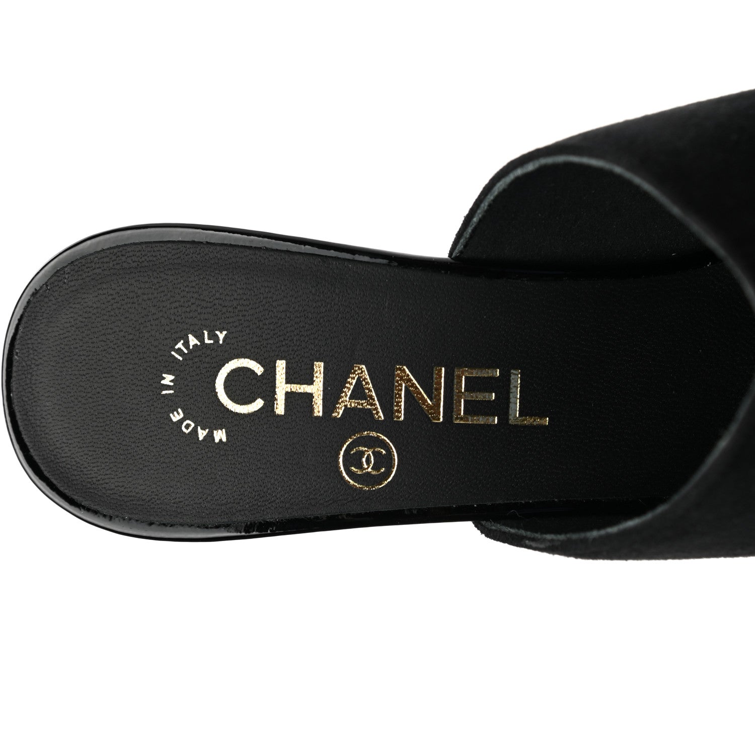 Chanel Suede Patent Calfskin Cap Toe Pearl Mule 38 Black 7 of 9