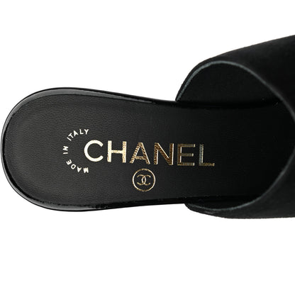 Chanel Suede Patent Calfskin Cap Toe Pearl Mule 38 Black 7 of 9