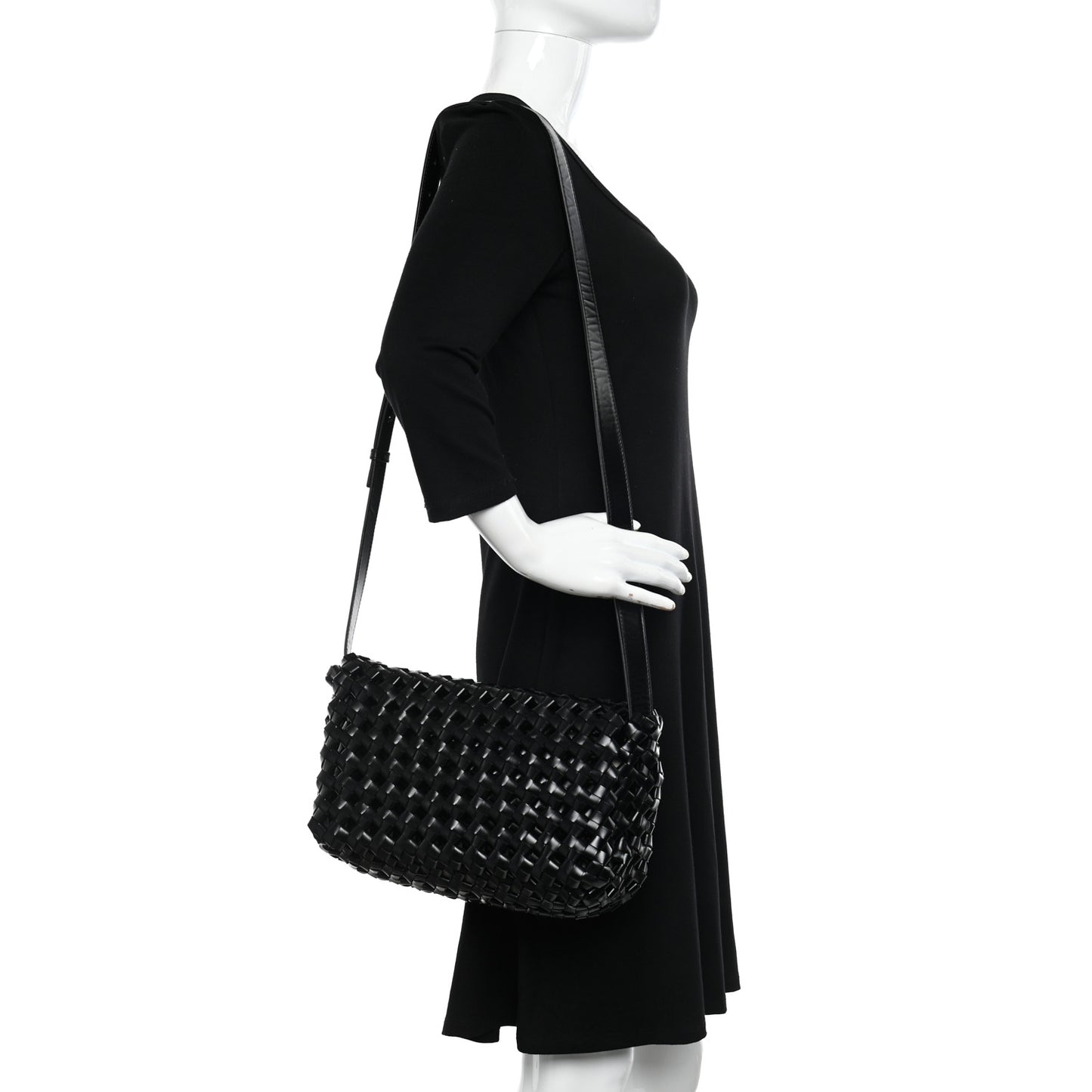 Nappa Intrecciato Crochet The Window Crossbody Bag Black