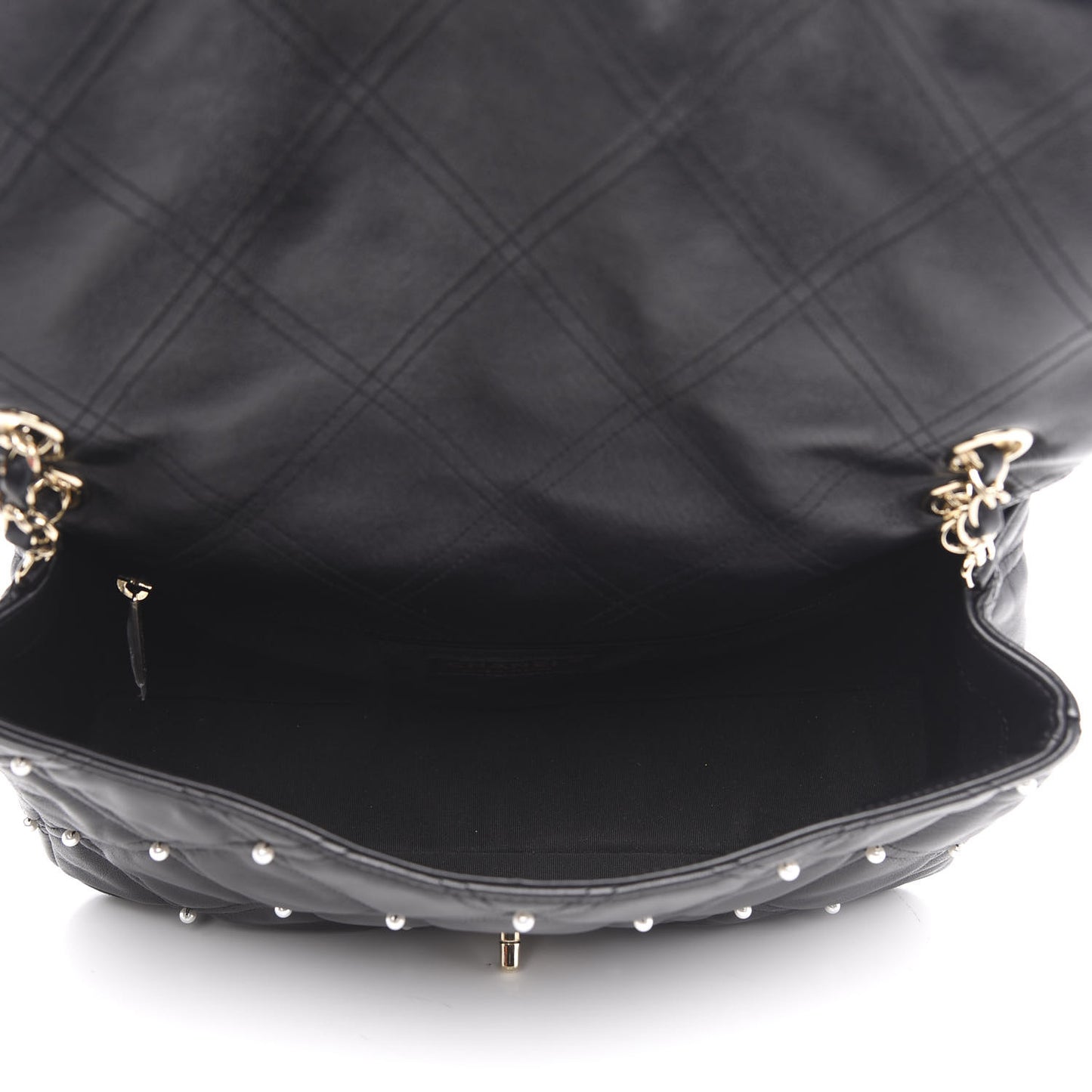 Lambskin Quilted Pearl Studded Flap Black