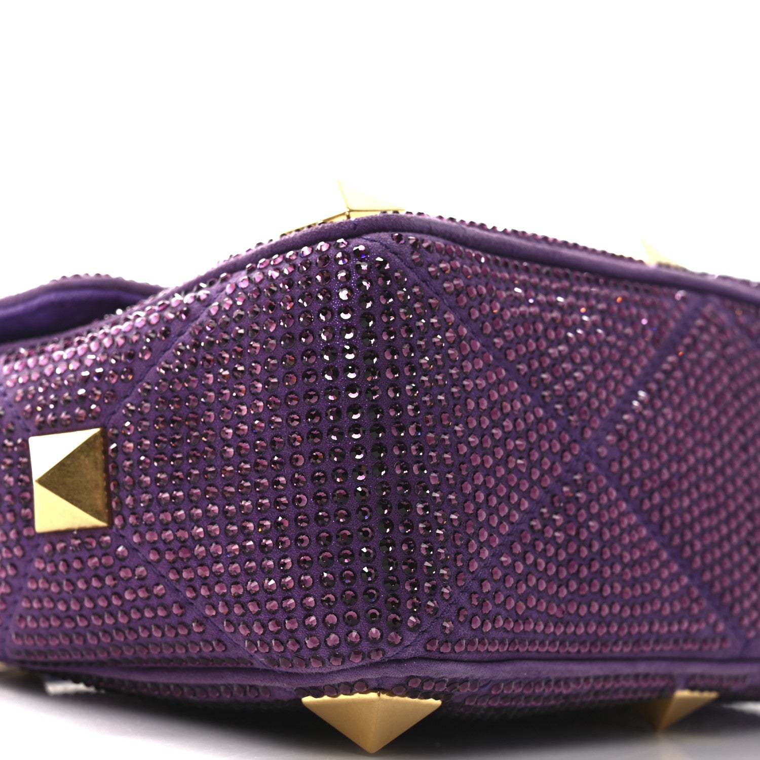 Valentino Garavani Crystal Suede Enamel Medium Roman Stud Shoulder Bag Purple 8 of 9