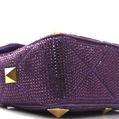 Valentino Garavani Crystal Suede Enamel Medium Roman Stud Shoulder Bag Purple 8 of 9