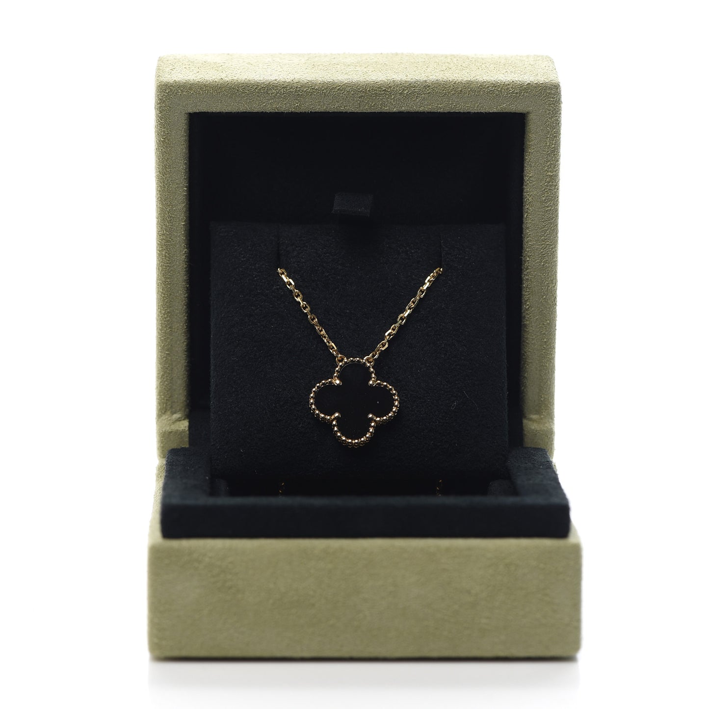 18K Yellow Gold Black Onyx Vintage Alhambra Pendant Necklace