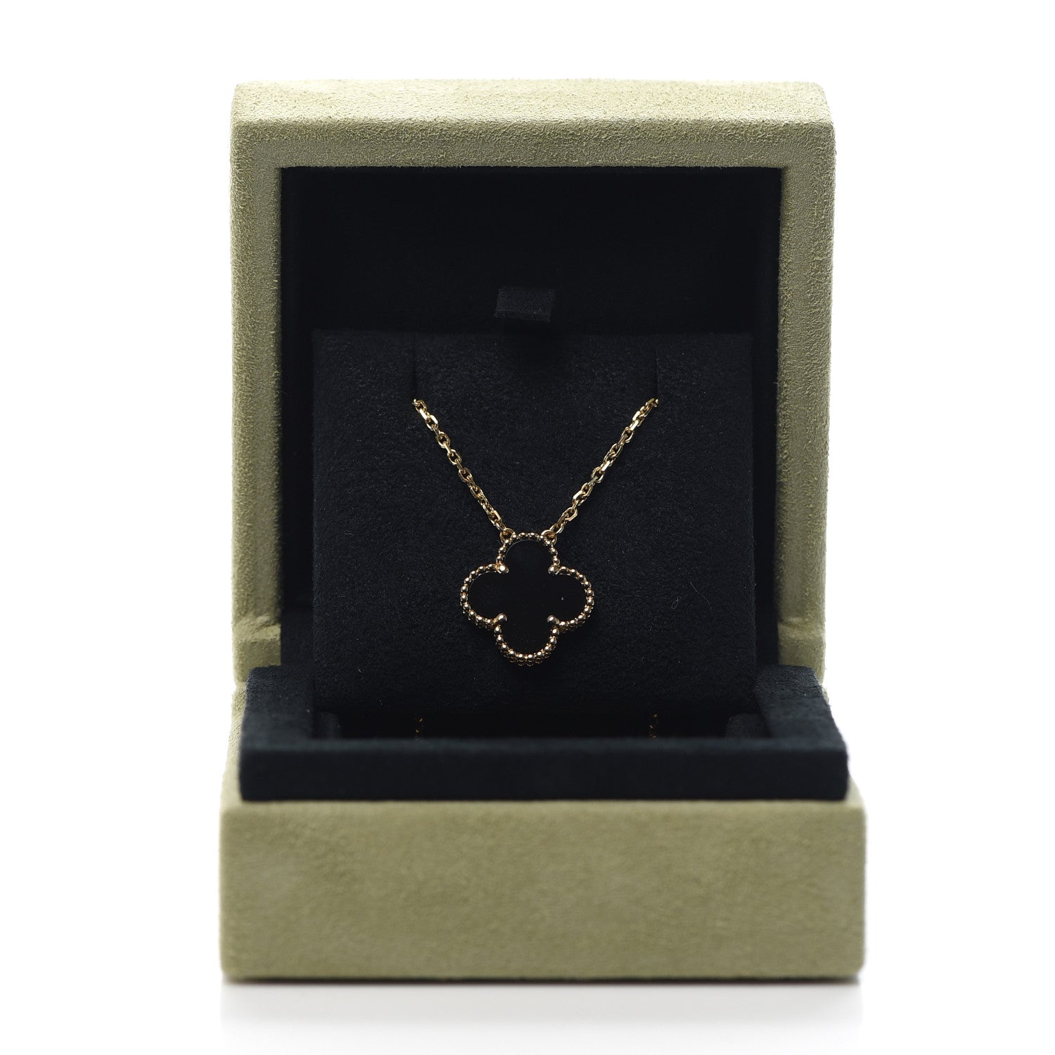 Van Cleef & Arpels 18K Yellow Gold Black Onyx Vintage Alhambra Pendant Necklace 6 of 7