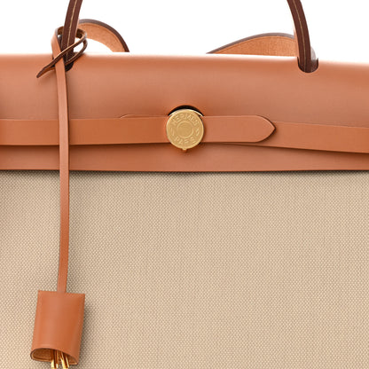 Hermes Military Toile Vache Hunter Herbag Zip Retourne 31 PM Beton Naturel 9 of 12