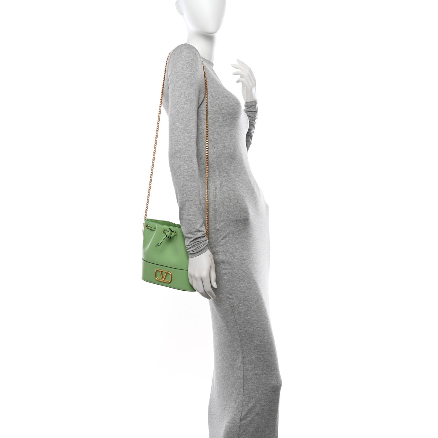 Nappa Mini VLogo Signature Chain Bucket Bag Green