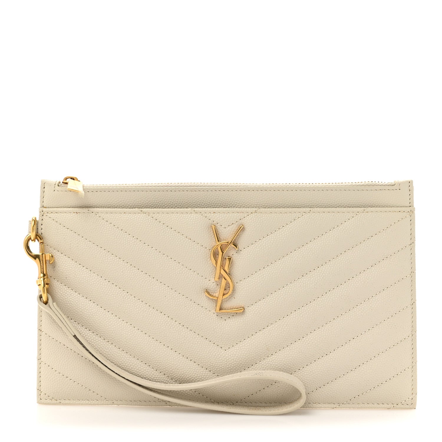 Saint Laurent Grain De Poudre Chevron Monogram Large Bill Pouch Blanc Vintage 1 of 10