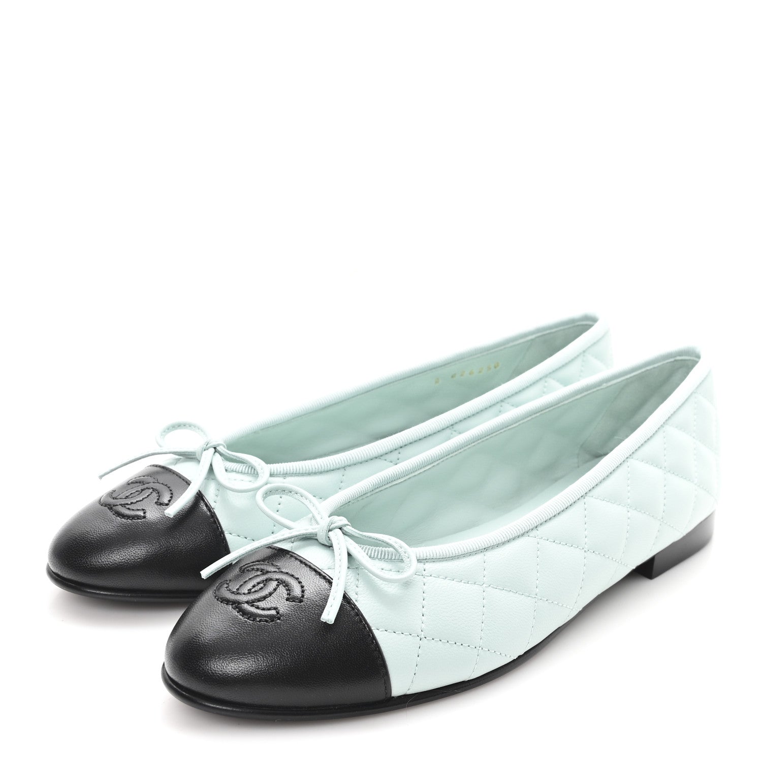 Chanel Lambskin Quilted CC Cap Toe Ballerina Flats 37.5 Light Blue Black 4 of 10
