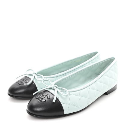Chanel Lambskin Quilted CC Cap Toe Ballerina Flats 37.5 Light Blue Black 4 of 10
