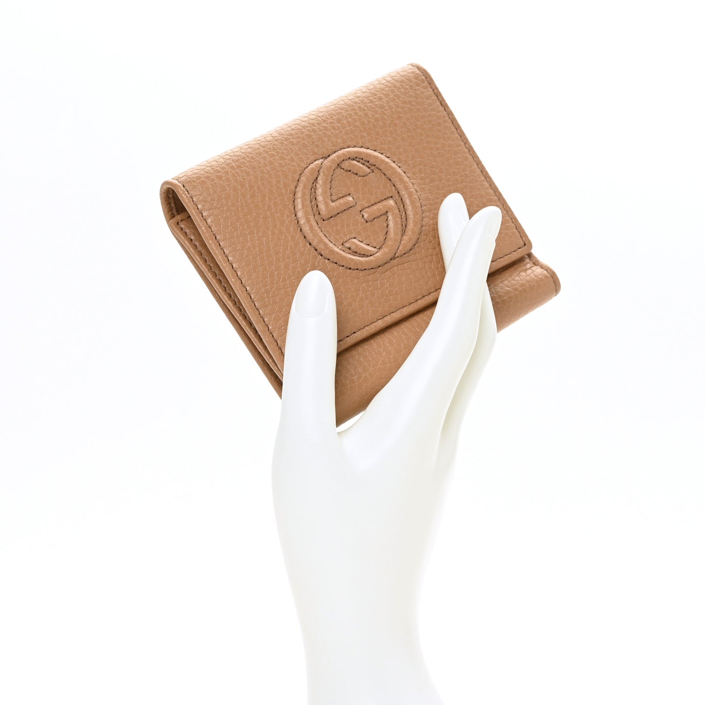 Pebbled Calfskin Soho Compact Flap Wallet Camelia