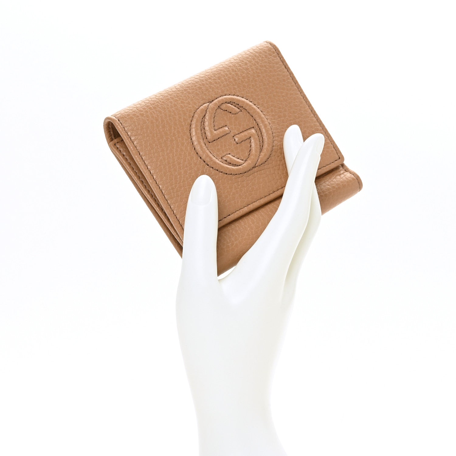 Gucci Pebbled Calfskin Soho Compact Flap Wallet Camelia 2 of 7
