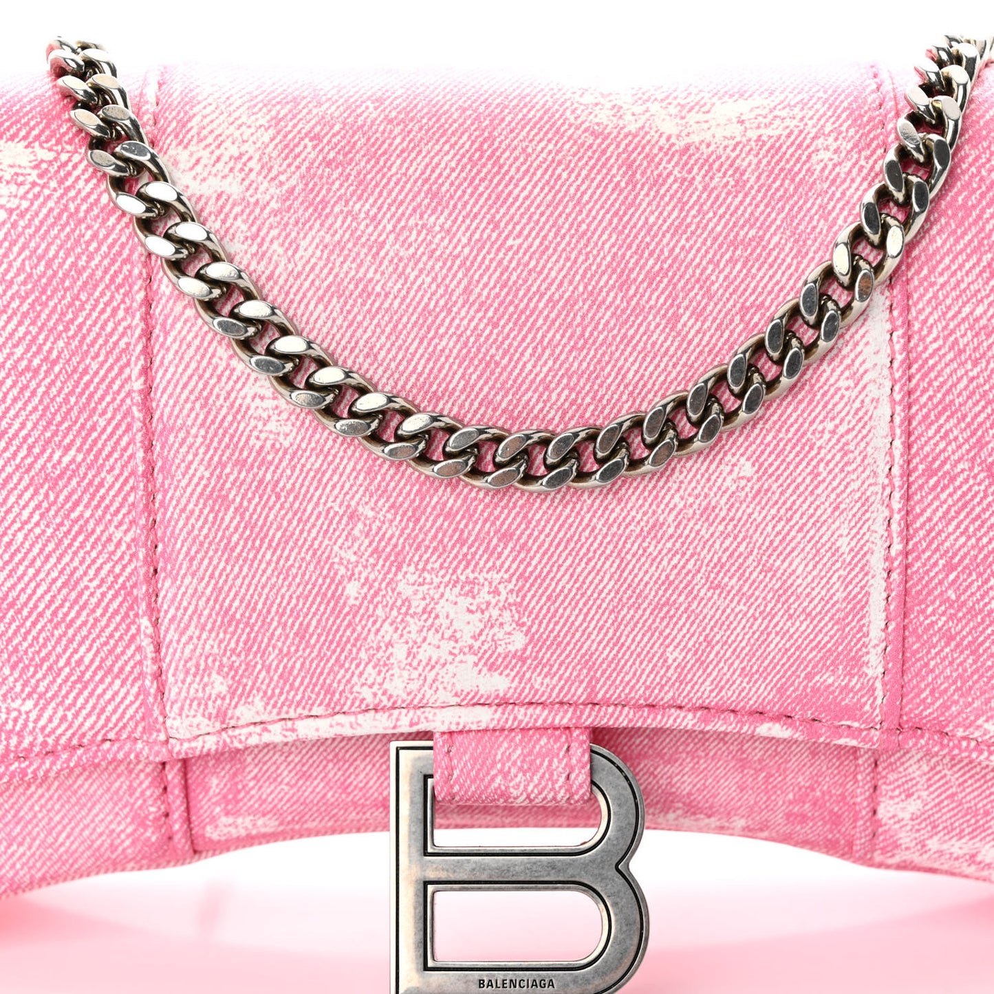 Nappa Denim Printed Hourglass Chain Bag Denim Pink