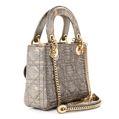 Christian Dior Metallic Snakeskin Cannage Mini Lady Dior Silver 3 of 11