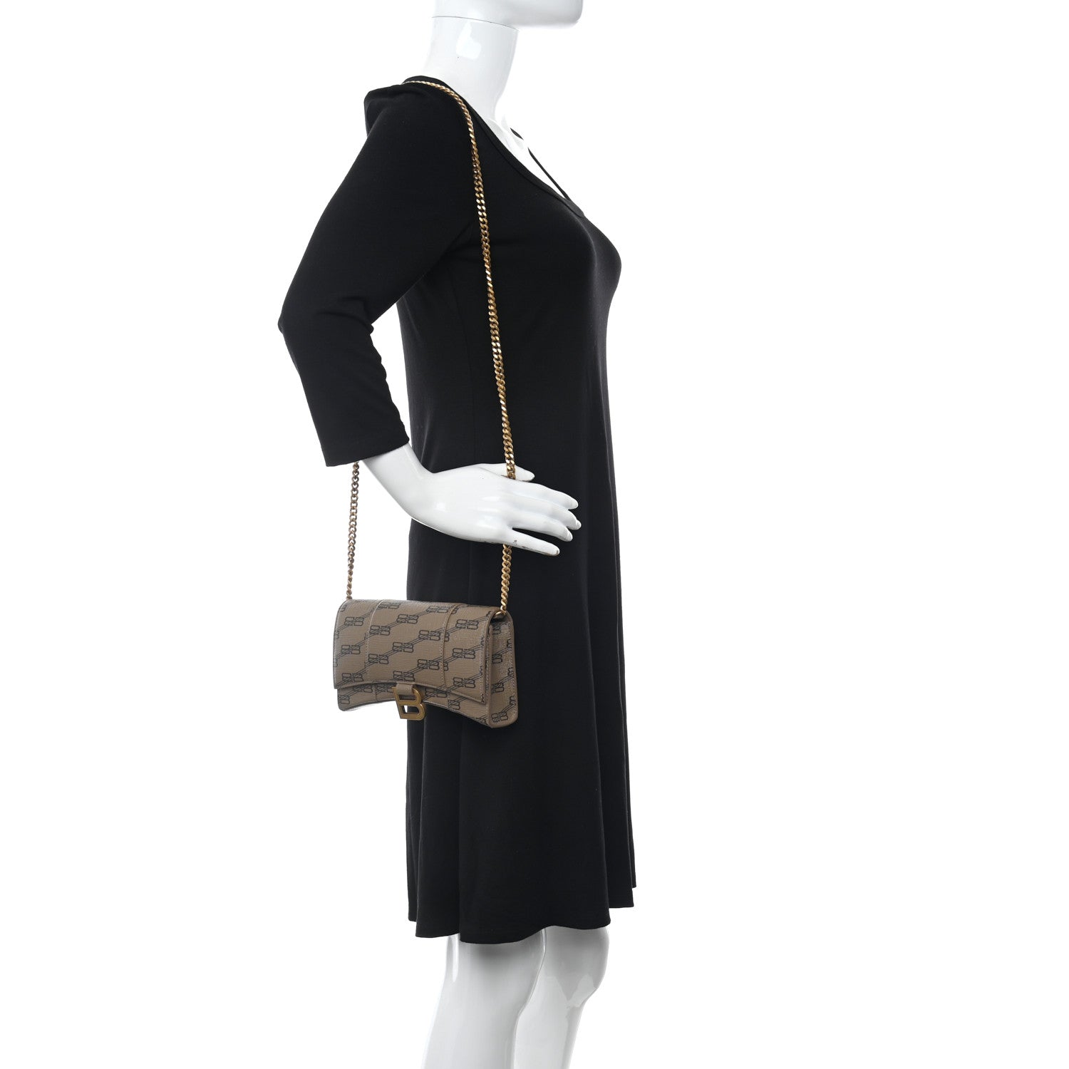 Balenciaga Coated Canvas BB Monogram Hourglass Chain Bag Beige Brown 2 of 9