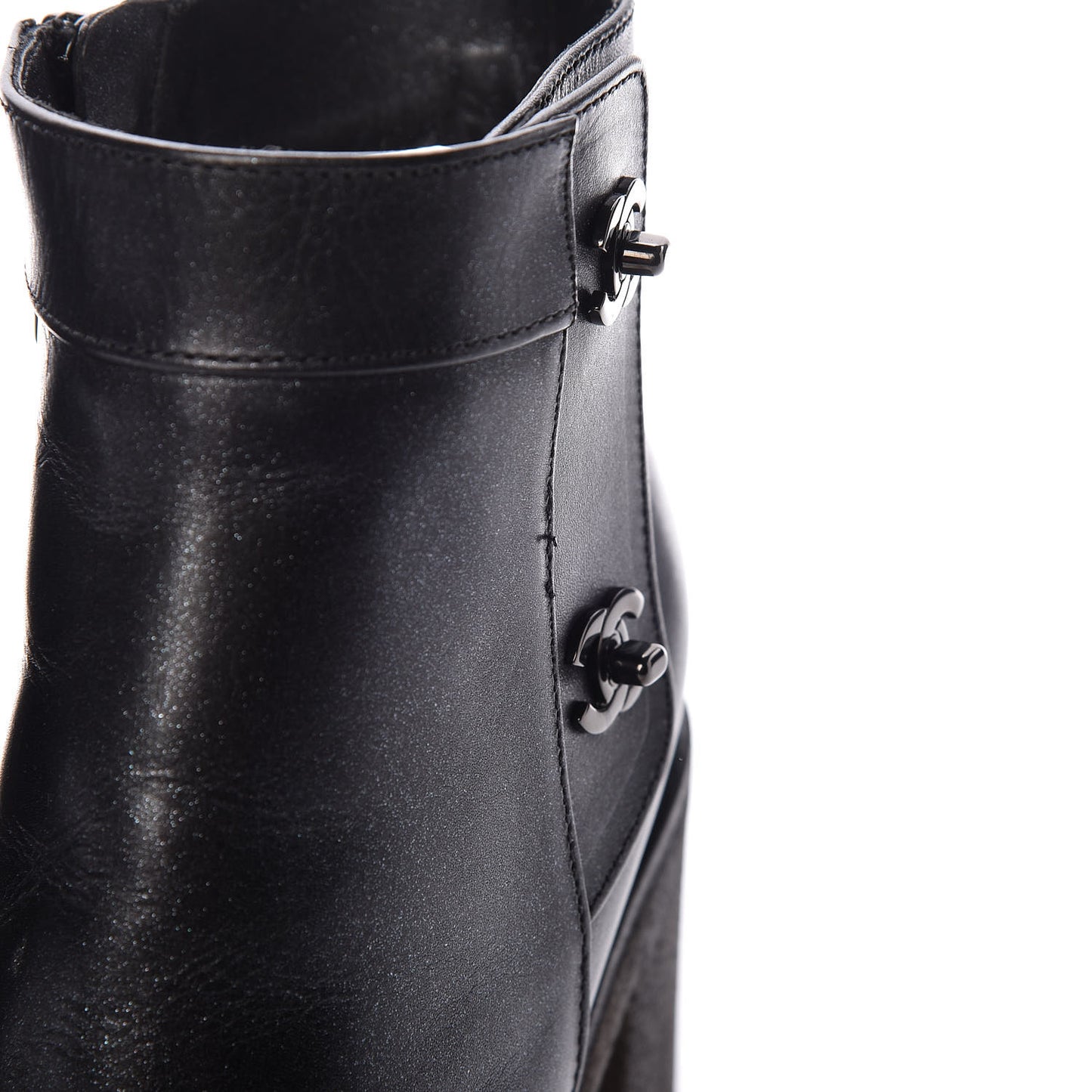 Iridescent Goatskin CC Turnlock Short Boots 37.5 Black