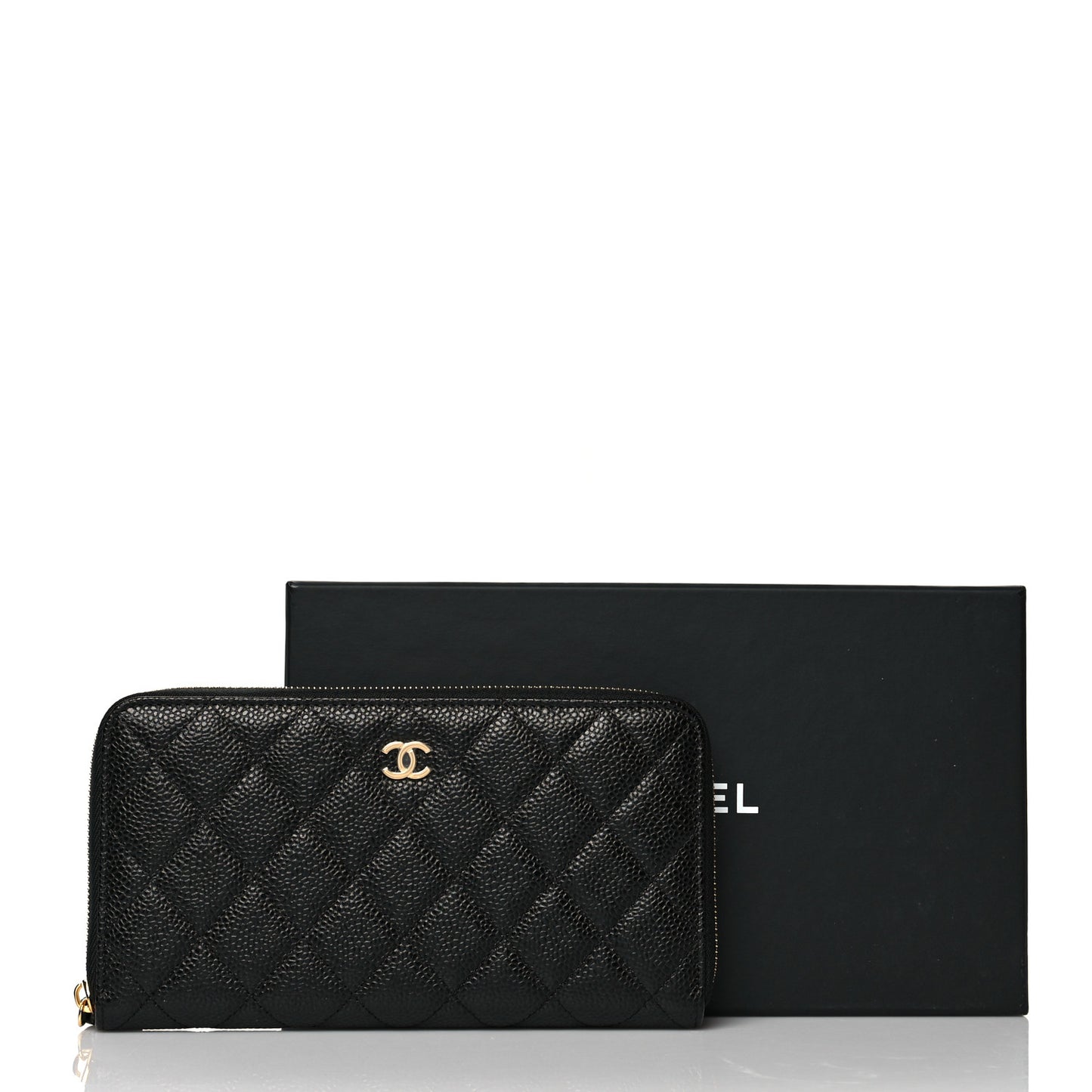 Caviar Quilted Large Gusset Zip Around Wallet Black