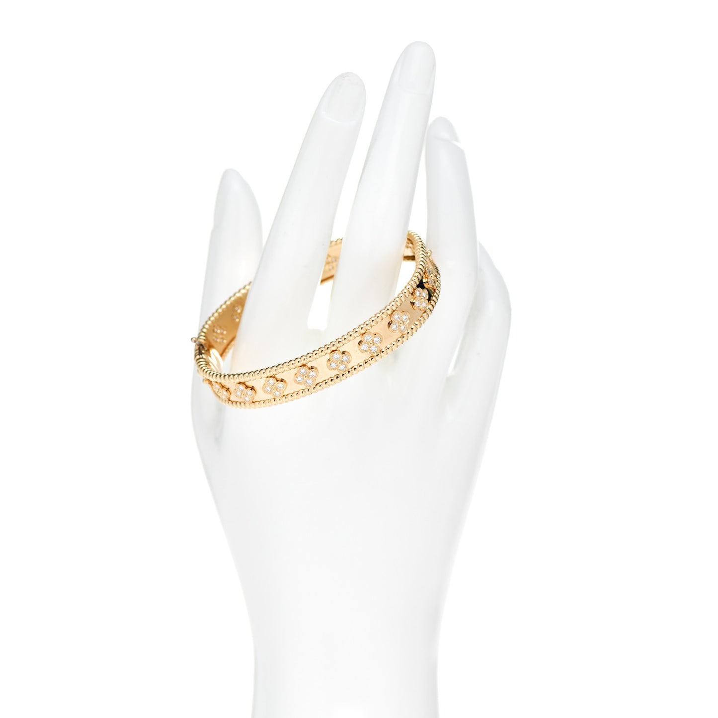 18K Yellow Gold Diamond Perlee Clovers Bangle Bracelet M