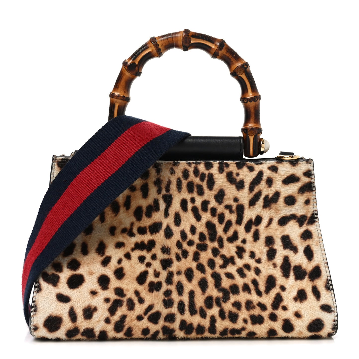 Calf Hair Bamboo Web Leopard Print Mini Nymphaea Top Handle Bag