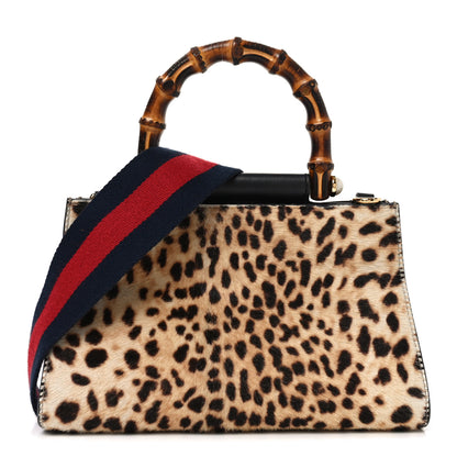 Gucci Calf Hair Bamboo Web Leopard Print Mini Nymphaea Top Handle Bag 1 of 11