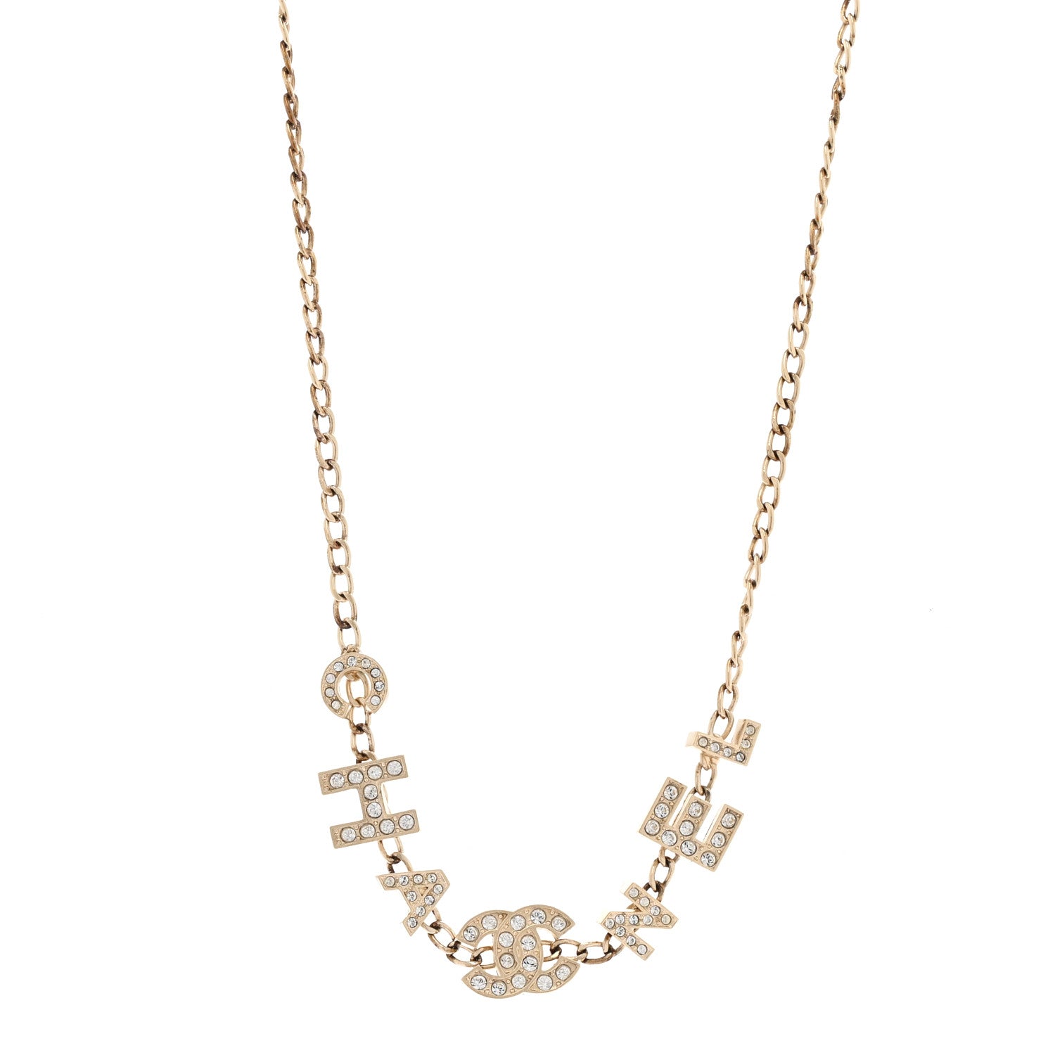 Chanel Crystal CC Letter Chain Necklace Gold Gold 1 of 6