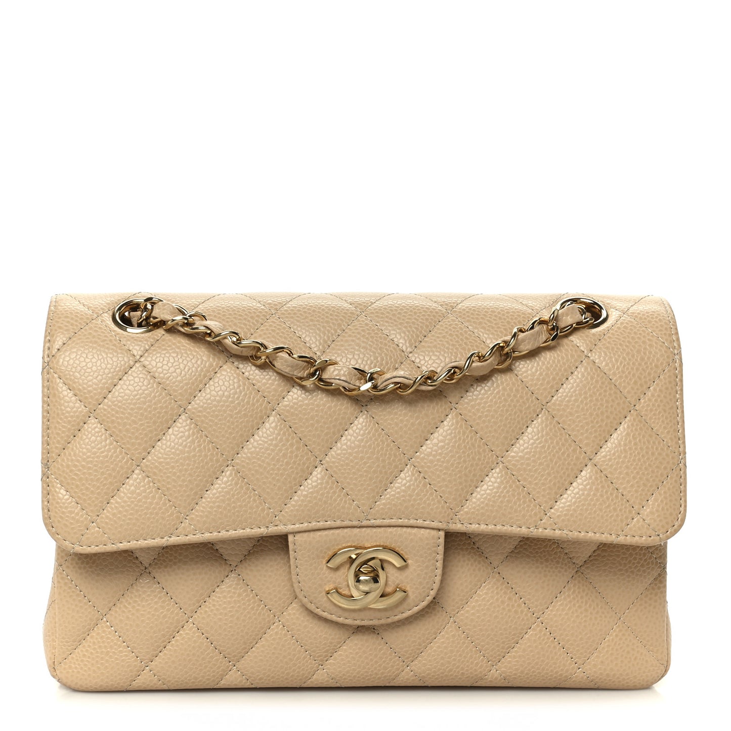 Caviar Quilted Small Double Flap Beige