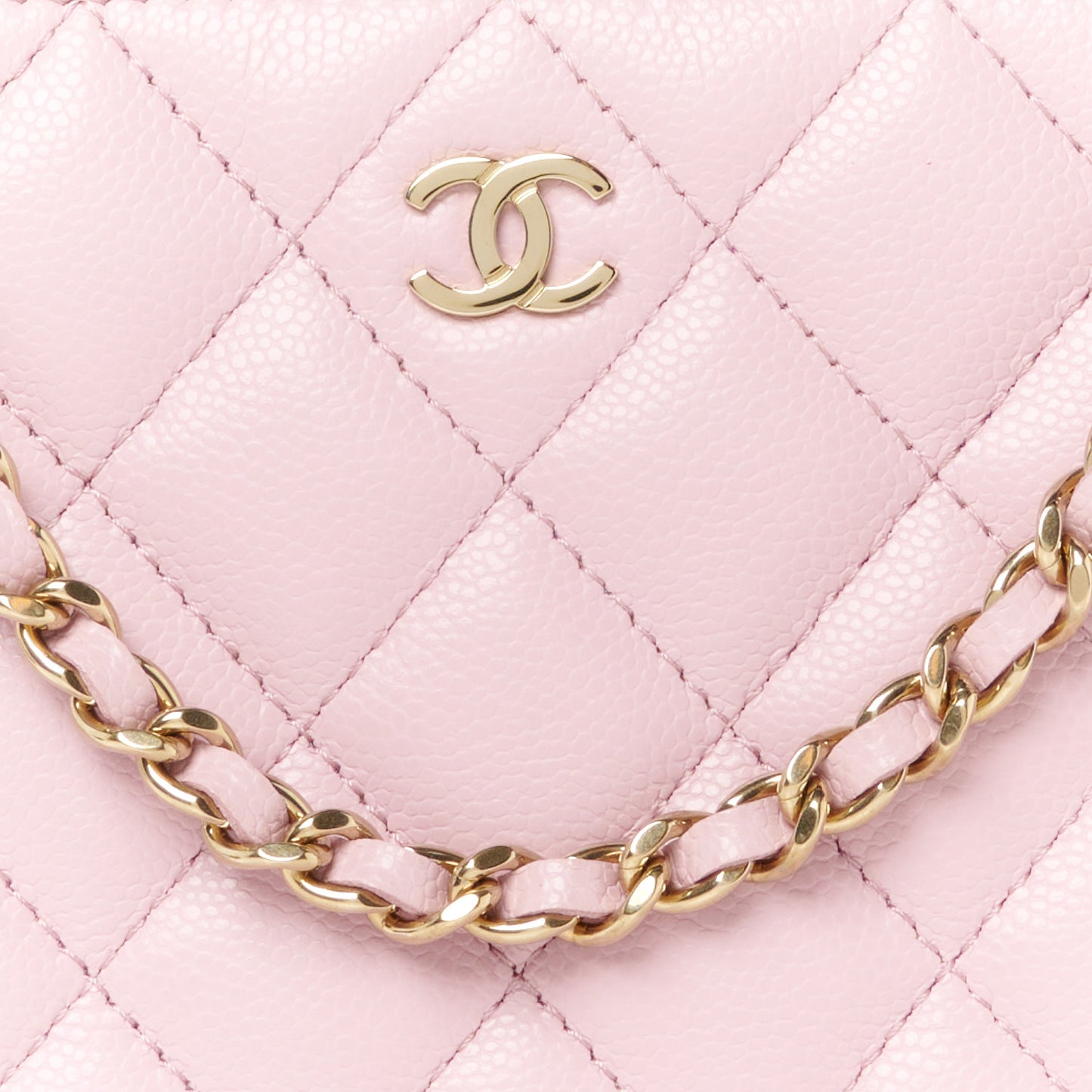 Caviar Quilted Classic Clutch With Chain Pink