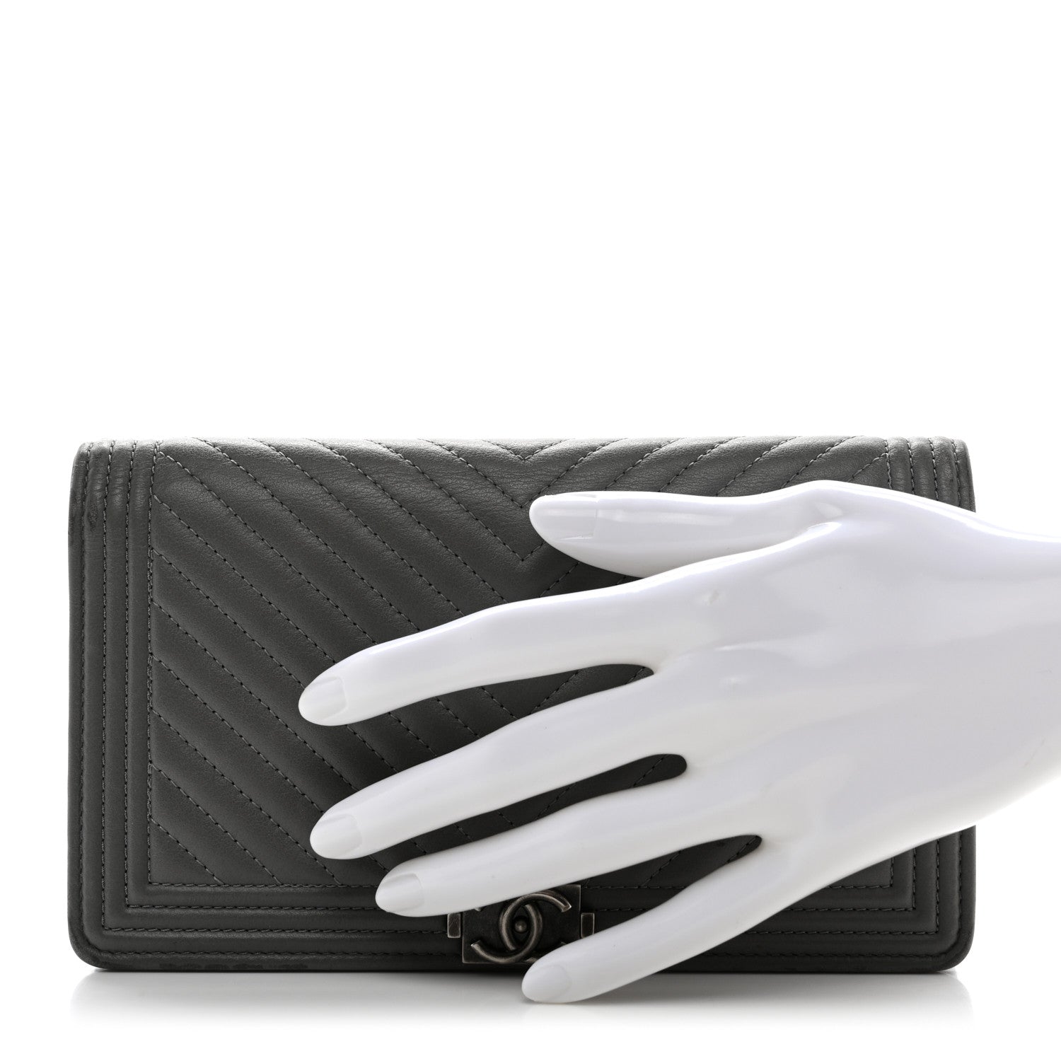 Chanel Calfskin Chevron Quilted Boy Yen Wallet Grey 2 of 11