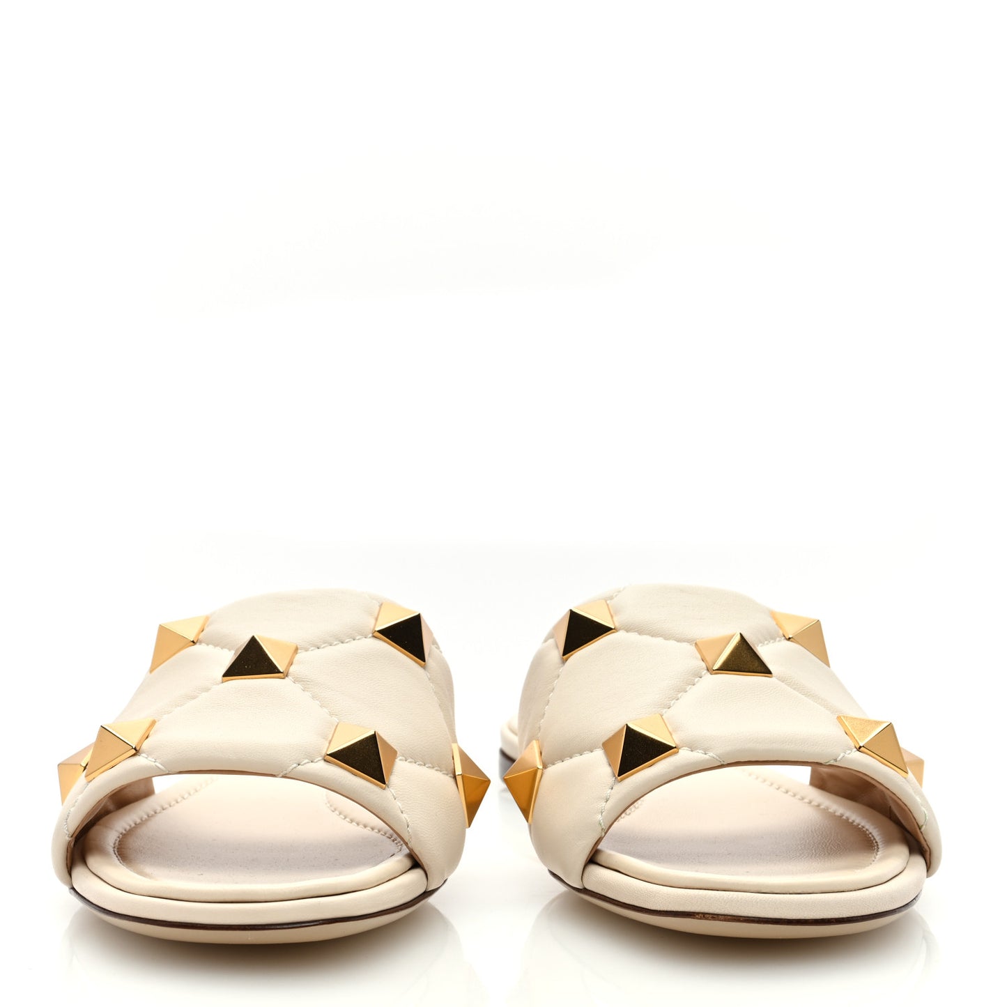 Nappa Roman Stud Flat Slide Sandals 38.5 Light Ivory