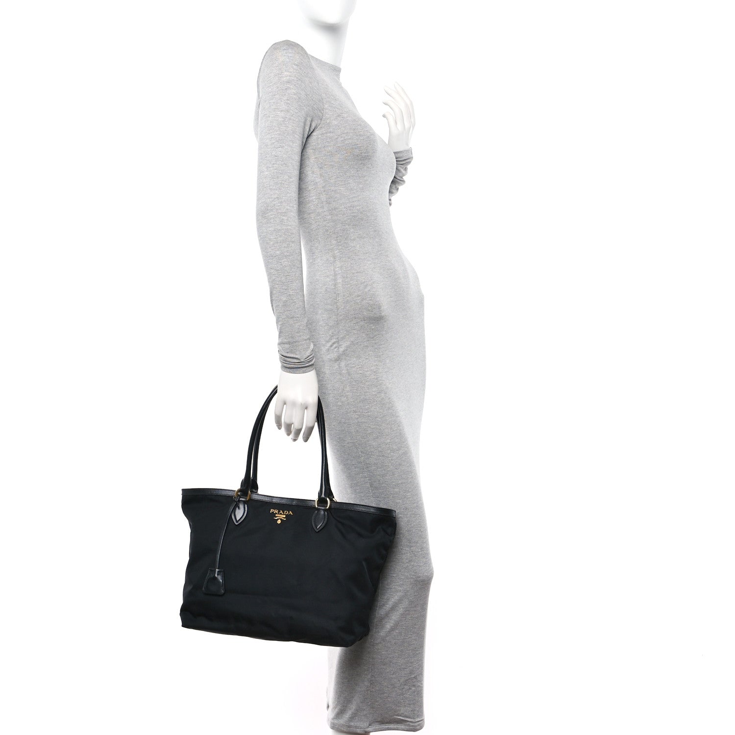 Prada Tessuto Nylon Soft Calf Shopping Tote Black 2 of 12