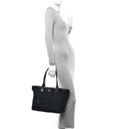 Prada Tessuto Nylon Soft Calf Shopping Tote Black 2 of 12